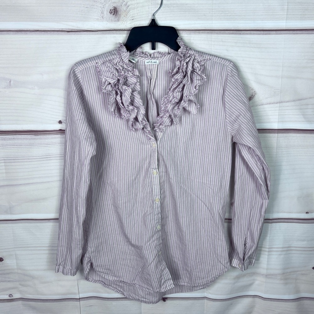 Sofi & Yash Top Womens XS Red Striped Shirt Button Up Ruffles Long Sleeve Cotton